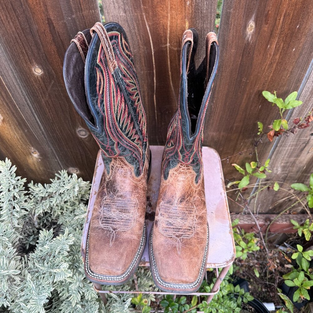 Ariat Mens Leather Cowboy Work Boots 12 Square Toe Western Rancher ATS 10016280 - Picture 11 of 16